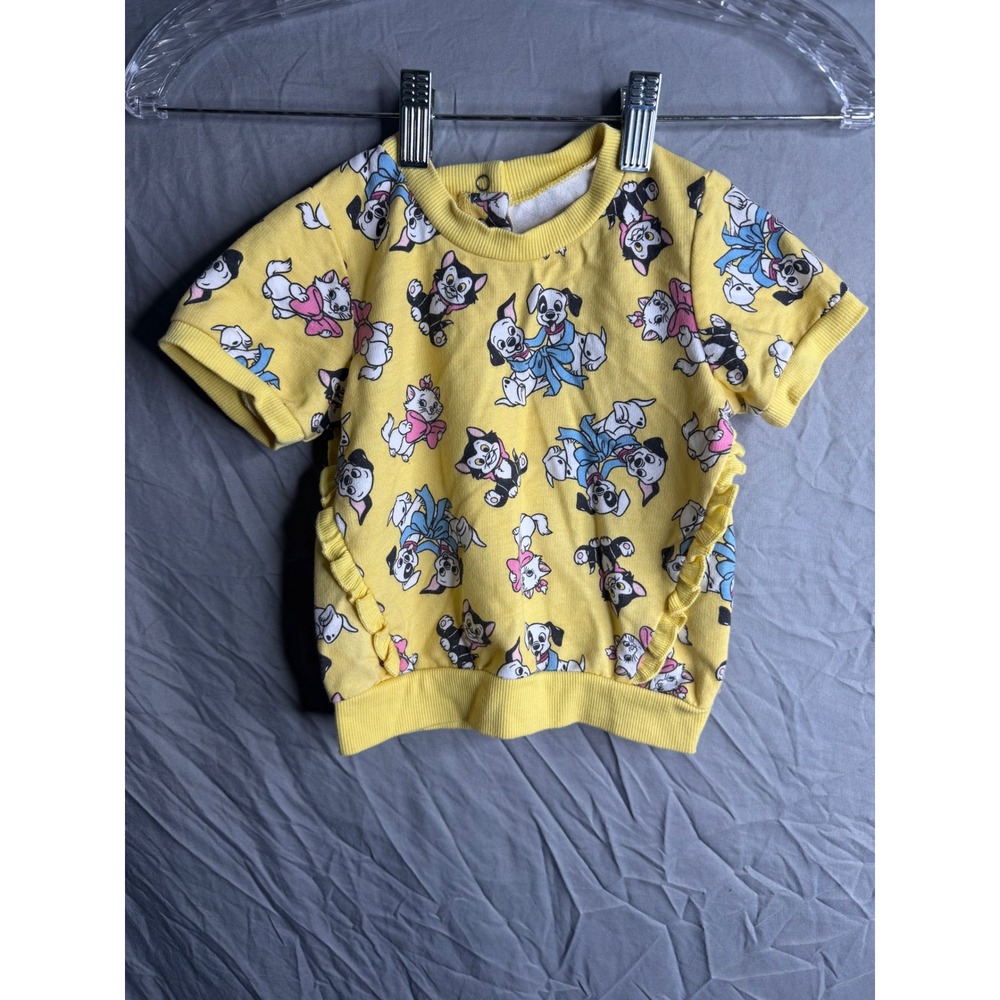 Disney Baby Marie Figaro Dalmatians Yellow Ruffle Short Sleeve Sweatshirt 24M
